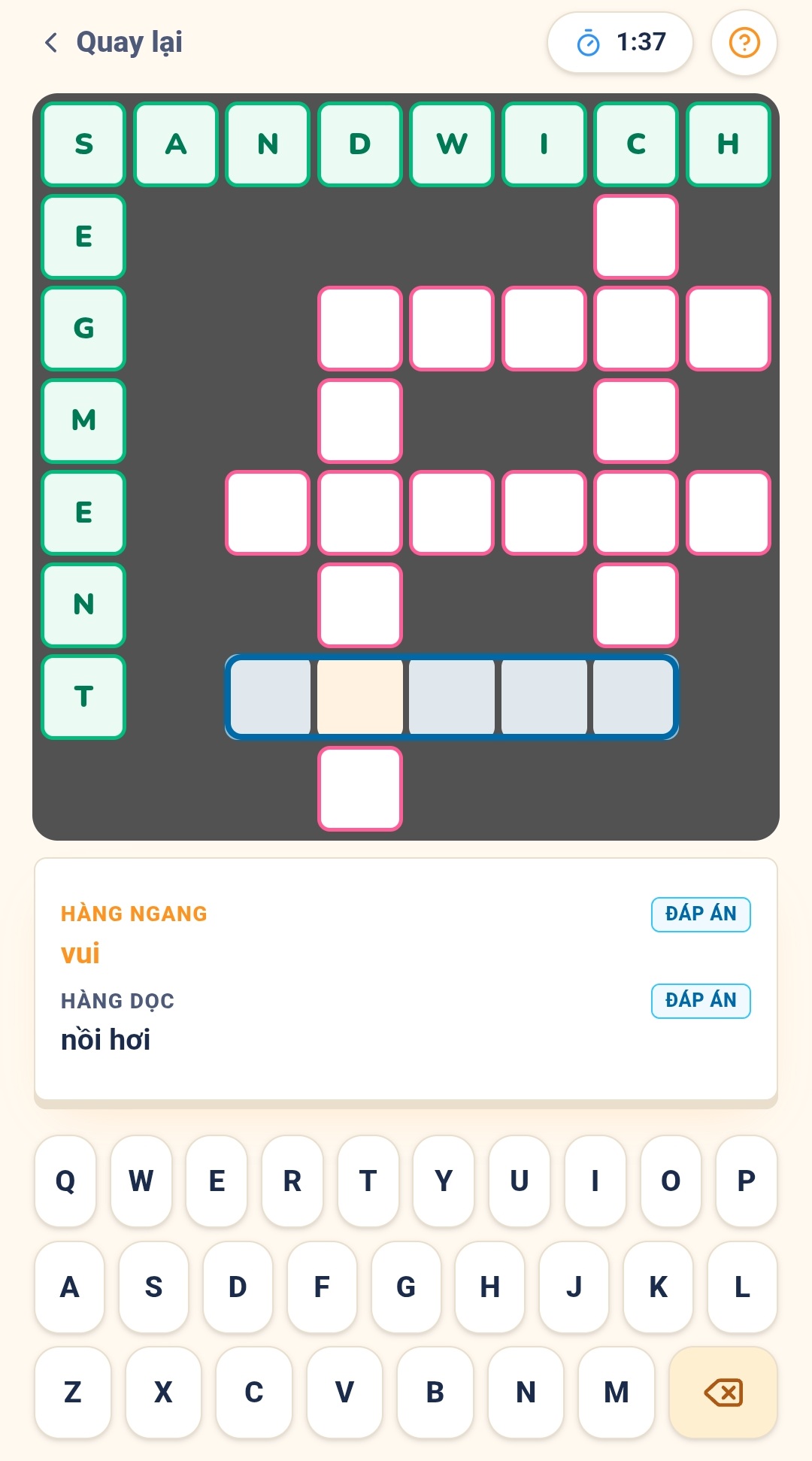 Ảnh chụp game từ vựng Crossword tại Hoctumoi